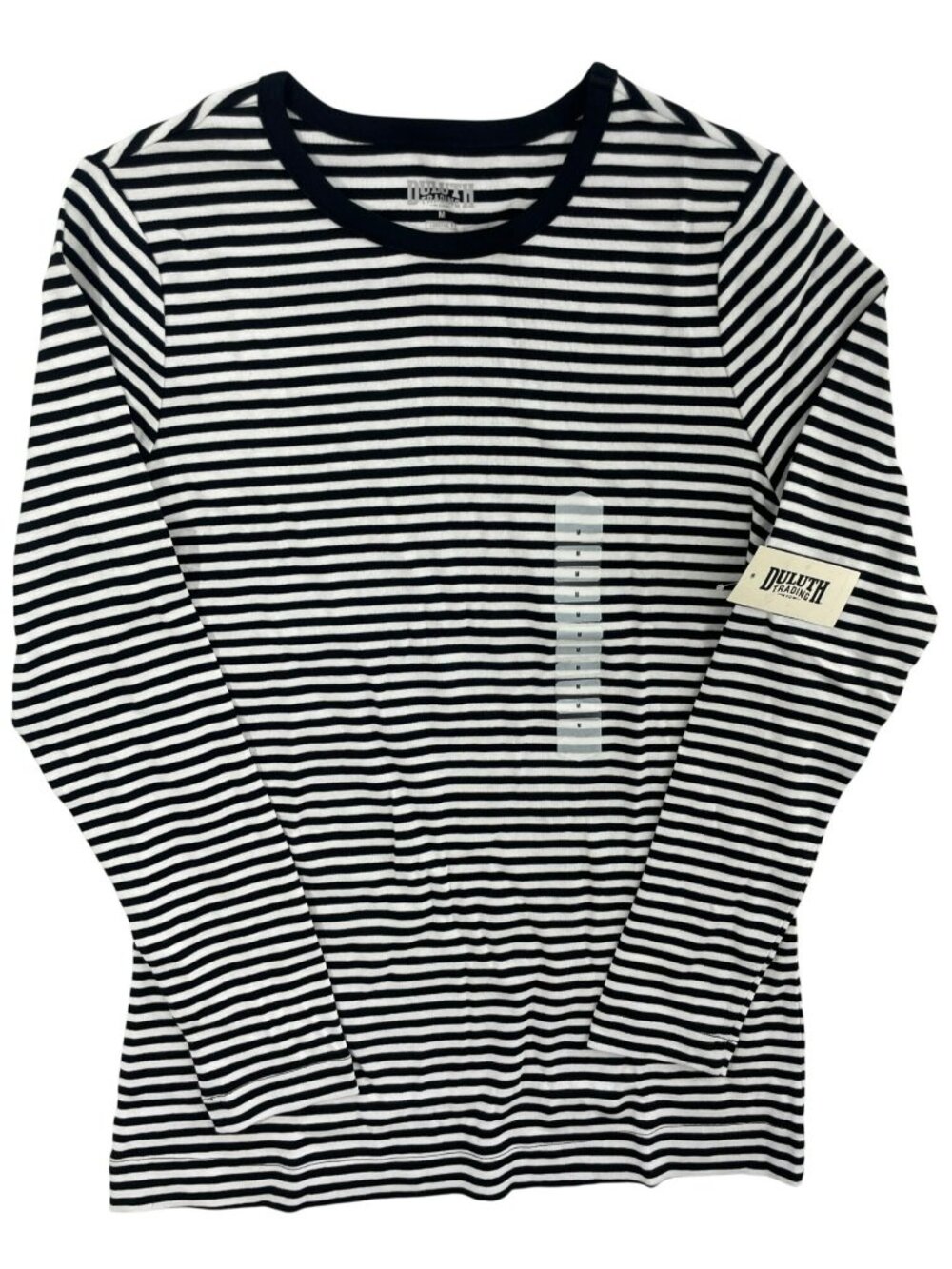 Duluth Trading Longtail Long Sleeve Crew Striped Shirt Black & White Wmn's Sz M
